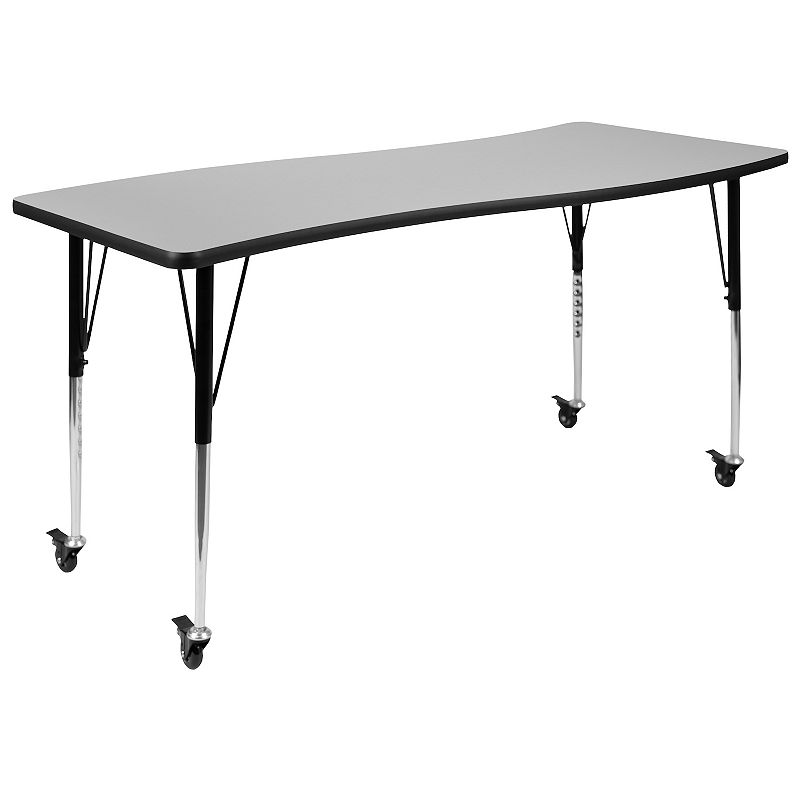 Flash Furniture Wren Mobile Rectangle Wave Adjustable Activity Table, Grey