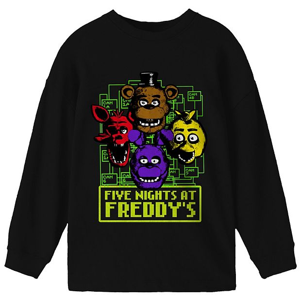 Five Nights at Freddy's Characters and Cameras Boy's Black Long Sleeve  Shirt-L 