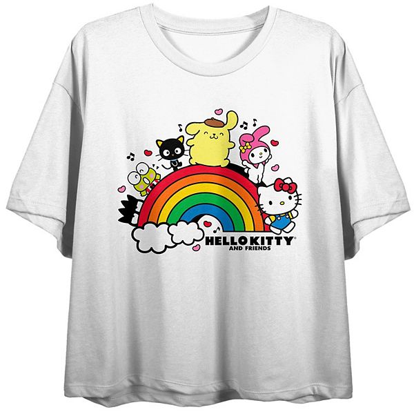 Juniors' Hello Kitty Rainbow Crop Graphic Tee