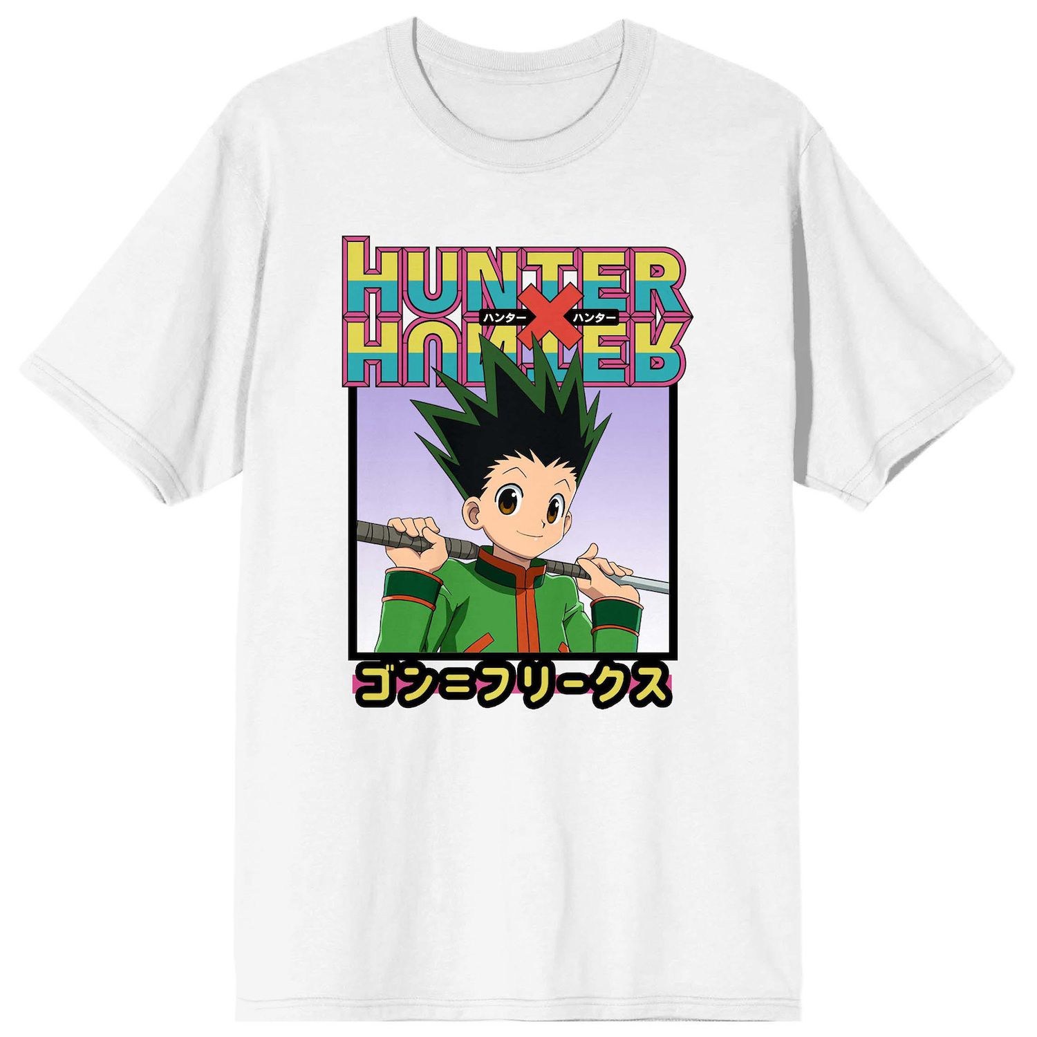 Hunter X Hunter in Kanji Characters with Gon, Killua, Kurapika and Leorio  Mens and Womens Short Sleeve T-Shirt (White, S-XXL) 