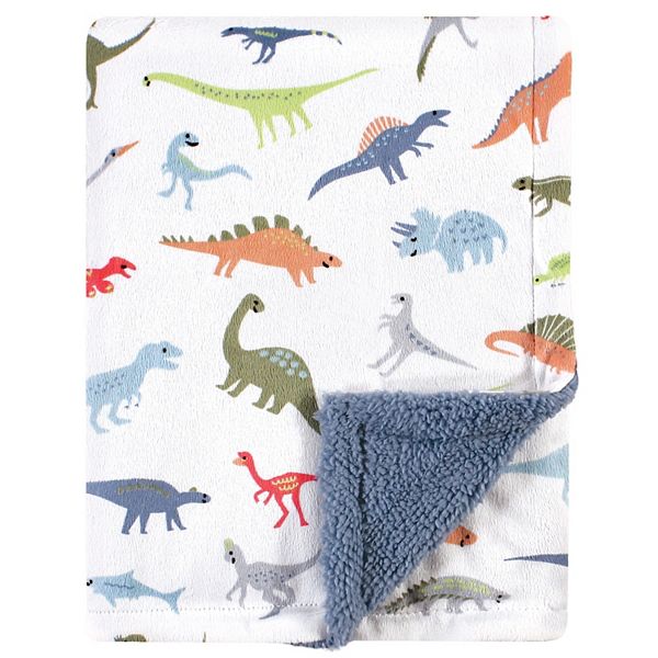 Infant Boy Plush Blanket With Sherpa Back Dinosaurs One Size