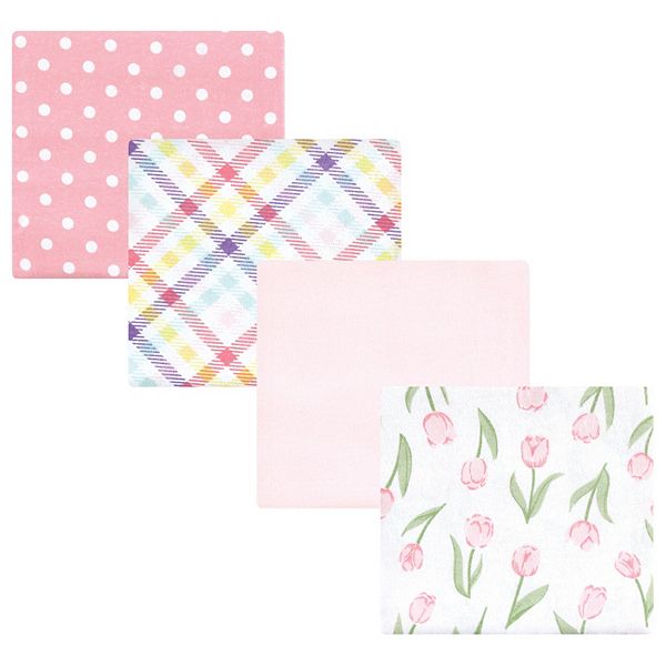 Infant Girl Cotton Flannel Receiving Blankets, Pink Tulips, One Size