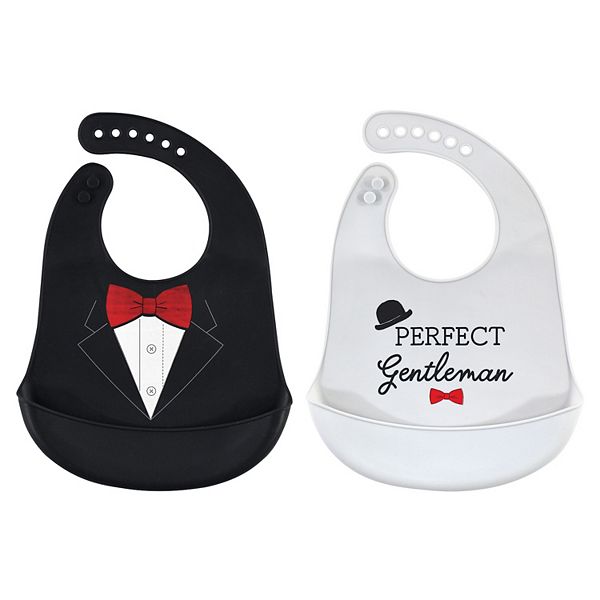 Little Treasure Baby Boy Silicone Bibs 2pk, Perfect Gentleman, One Size