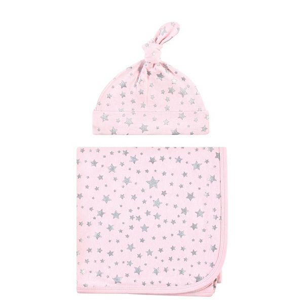 Hudson Baby Infant Girl Swaddle Blanket and Cap or Headband, Silver