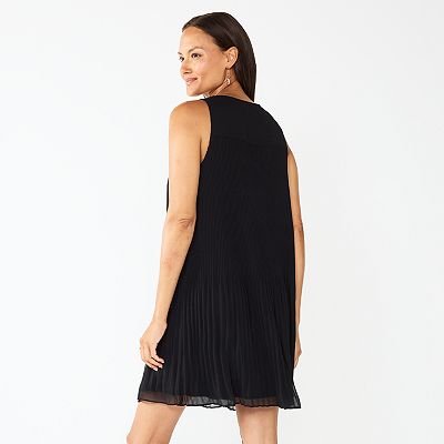 black pleated shift dress Black PrettyLittleThing Tailored Woven Corset Pleated Shift Dress