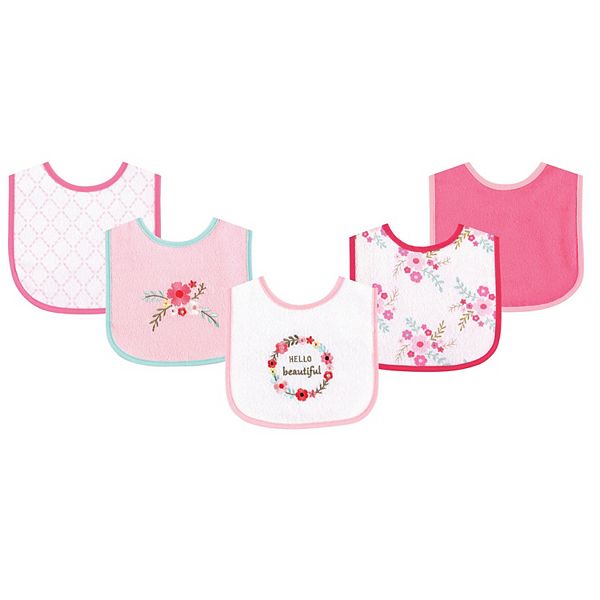 Baby Girl Cotton Terry Drooler Bibs With Peva Back 5pk, Floral, One Size