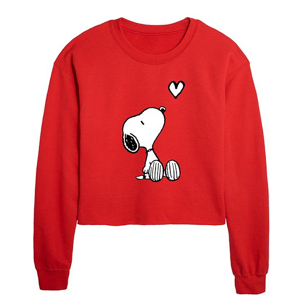 Juniors' Peanuts Snoopy Heart Cropped Graphic Sweatshirt
