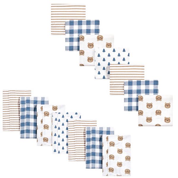Infant Boy Cotton Flannel Burp Cloths And Receiving Blankets, 14piece