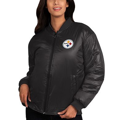 Women's G-III 4Her by Carl Banks Oatmeal/Black Pittsburgh Steelers Switchback Reversible Full-Zip Jacket
