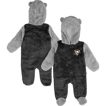 Newborn Black Pittsburgh Penguins Game Nap Teddy Fleece Bunting Full-Zip Sleeper