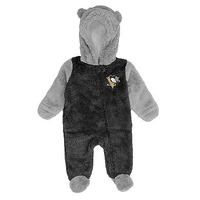 Newborn Black Pittsburgh Penguins Game Nap Teddy Fleece Bunting Full-Zip Sleeper