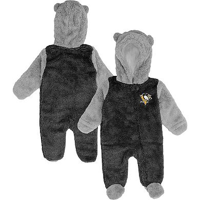 Newborn Black Pittsburgh Penguins Game Nap Teddy Fleece Bunting Full-Zip Sleeper