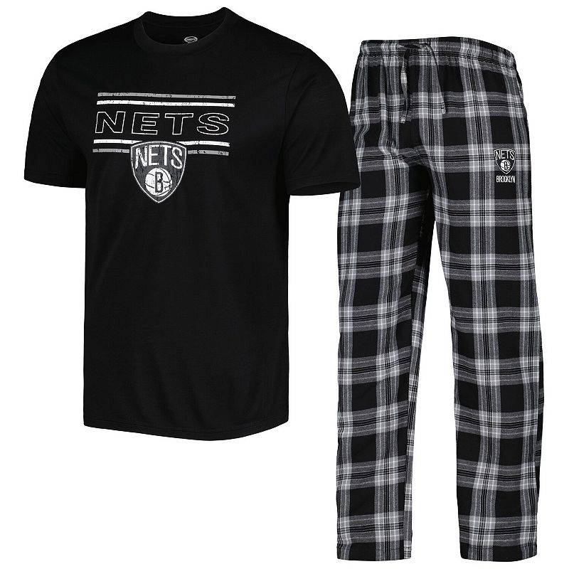 Mens Concepts Sport Black/Gray Brooklyn Nets Badge T-Shirt & Pajama Pants 