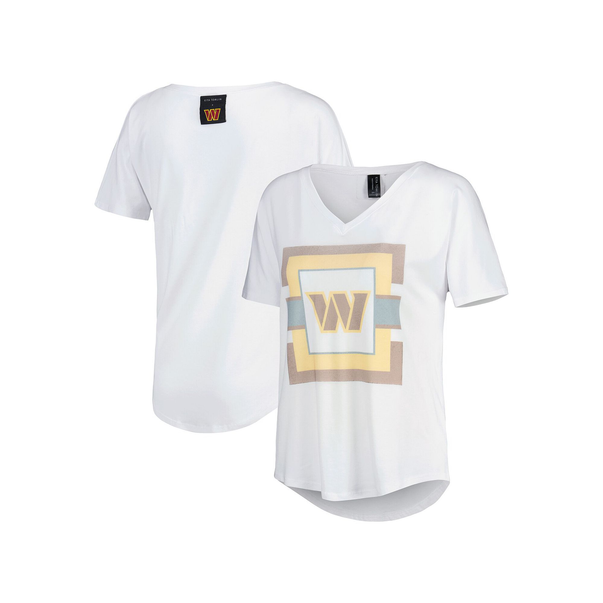 Womens KIYA TOMLIN White Washington Commanders V-Neck T-Shirt, Size: Mediu