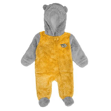 Newborn Gold Nashville Predators Game Nap Teddy Fleece Bunting Full-Zip Sleeper