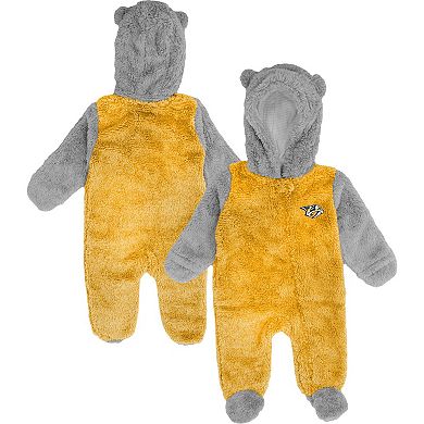 Newborn Gold Nashville Predators Game Nap Teddy Fleece Bunting Full-Zip Sleeper