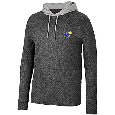 Men's Colosseum Black Kansas Jayhawks Ballot Waffle-Knit Thermal Long Sleeve Hoodie T-Shirt
