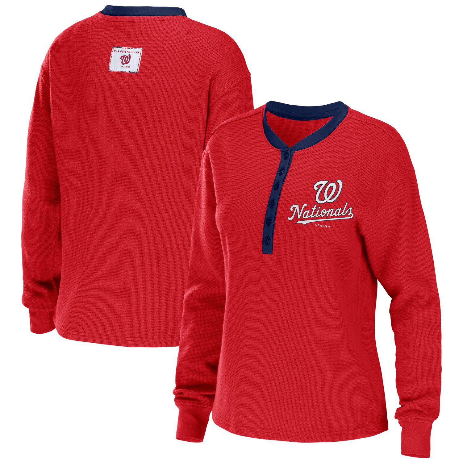 Women's Antigua Navy/White St. Louis Cardinals Maverick Henley Long Sleeve  T-Shirt 