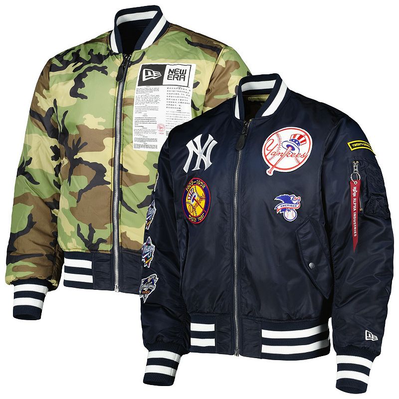 UPC 196173774579 product image for Men's New Era x Alpha Industries Navy New York Yankees Reversible Full-Zip Bombe | upcitemdb.com