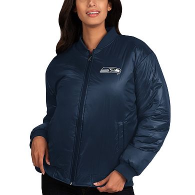 Women's G-III 4Her by Carl Banks Oatmeal/College Navy Seattle Seahawks Switchback Reversible Full-Zip Jacket
