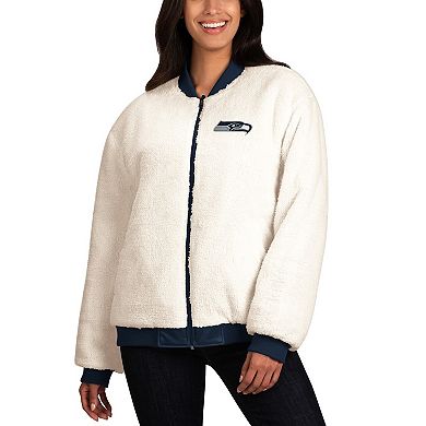 Women's G-III 4Her by Carl Banks Oatmeal/College Navy Seattle Seahawks Switchback Reversible Full-Zip Jacket