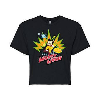 Juniors' Mighty Mouse Crop Tee