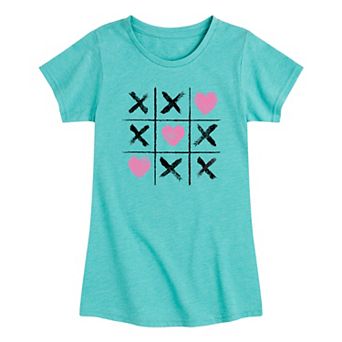 Girls 7-16 Love Tick Tac Toe Valentines Tee