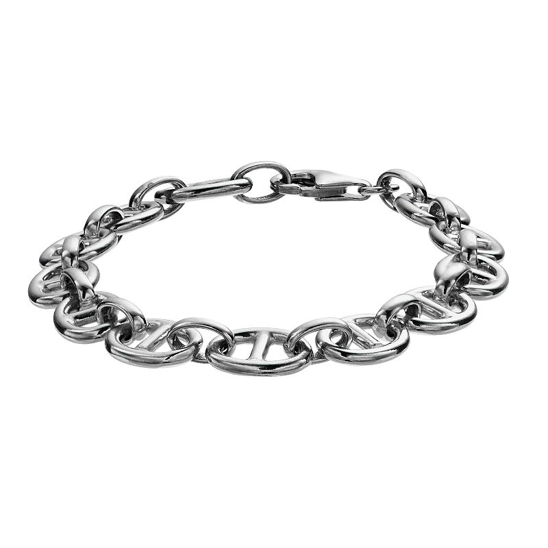 Sterling Silver Puff Mariner Chain Bracelet, Womens, Size: 7.5, White