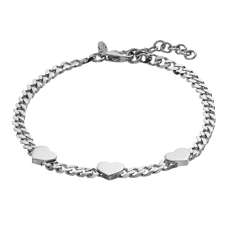 Sterling Silver Heart Chain Bracelet, Womens, Size: 8, White