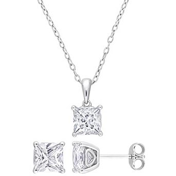 Stella Grace Sterling Silver Lab-Created White Sapphire Solitaire Pendant & Earring Set