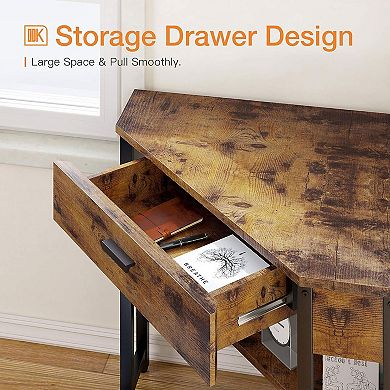 ODK Modern Triangle Corner Vanity Writing Desk with Large Drawer, Rustic Brown
