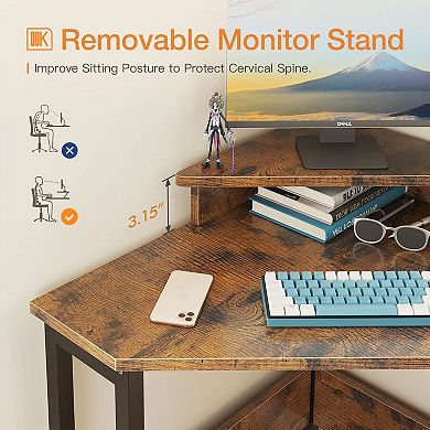 ODK Modern Triangle Corner Computer Writing Desk w/ Monitor Stand, Rustic Brown