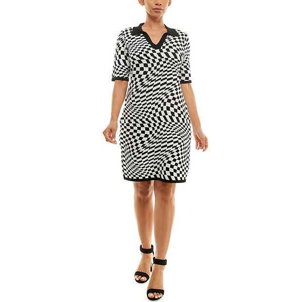 Women's Nina Leonard Abstract Jacquard Sweater Dress, Size: Small, Chocolate Tan