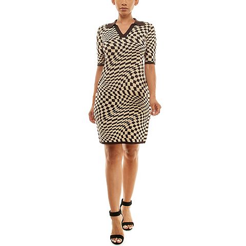 Женские платья Nina Leonard Women's Nina Leonard Abstract Jacquard Sweater Dress
