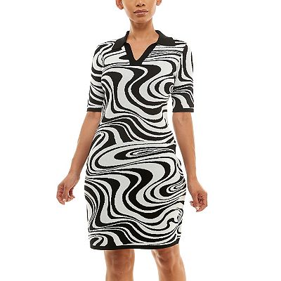 marble knit dress Nina Leonard Women's Johnny Collar Knit Dress, Navy Blue, Medium