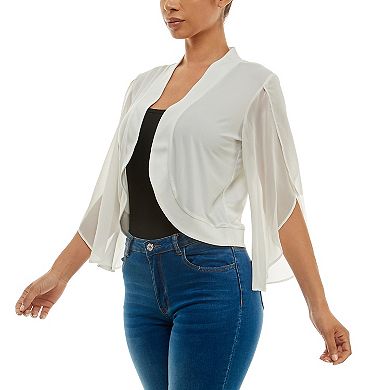 Women's Nina Leonard Ruffle Tulip Sleeve Cardigan