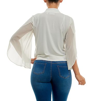 Women's Nina Leonard Ruffle Tulip Sleeve Cardigan