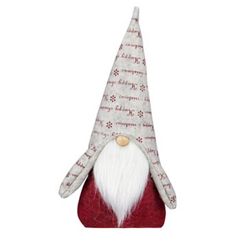 12" Red and Gray "Happy Christmas" Gnome Figure