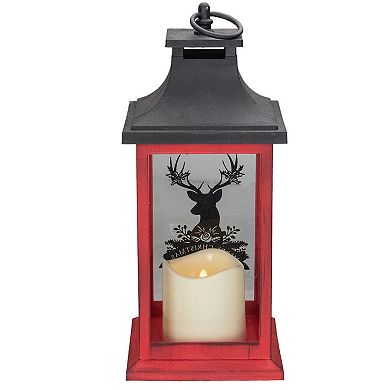 12" Red and Black LED Candle With Deer Christmas Lantern