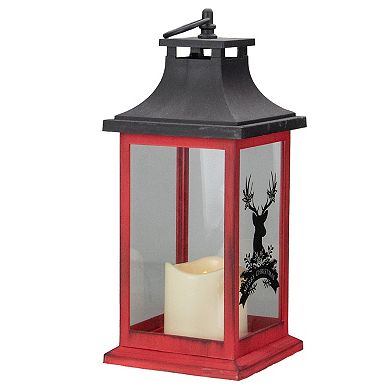 12" Red and Black LED Candle With Deer Christmas Lantern