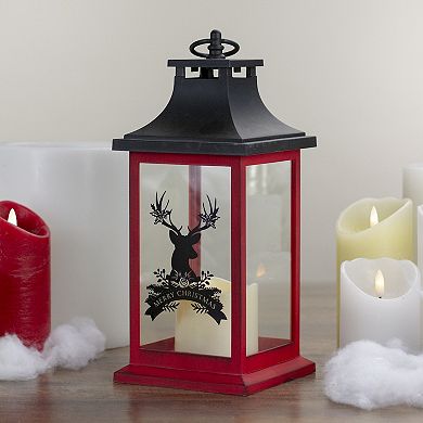 12" Red and Black LED Candle With Deer Christmas Lantern