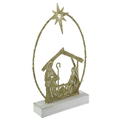 14" LED Lighted Golden Glitter Holy Family Nativity Scene Christmas Decoration