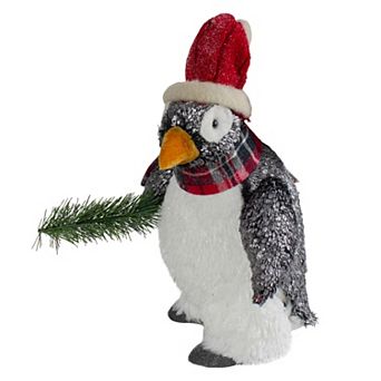 13" Plush Penguin with Pine Branch Christmas Figure