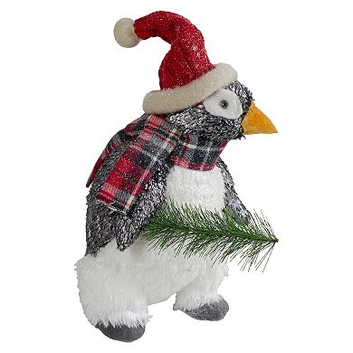 13" Plush Penguin with Pine Branch Christmas Figure