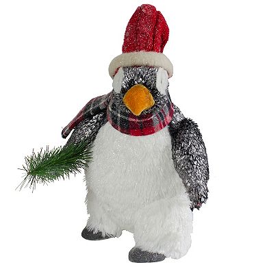 13" Plush Penguin with Pine Branch Christmas Figure