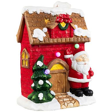 16" Red LED Lighted House with Santa Musical Christmas Tabletop Figurine