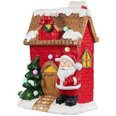 16" Red LED Lighted House with Santa Musical Christmas Tabletop Figurine