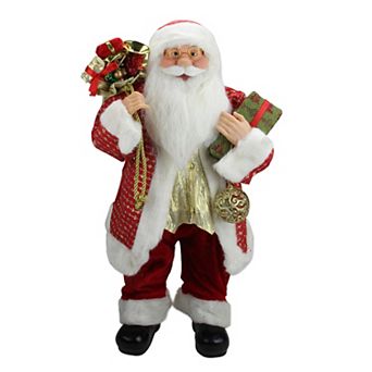 24" Red and White Santa with Gift Bag and Presents Christmas Figure