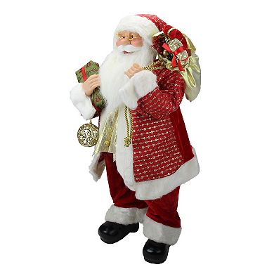 24" Red and White Santa with Gift Bag and Presents Christmas Figure
