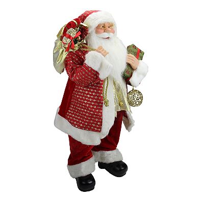 24" Red and White Santa with Gift Bag and Presents Christmas Figure